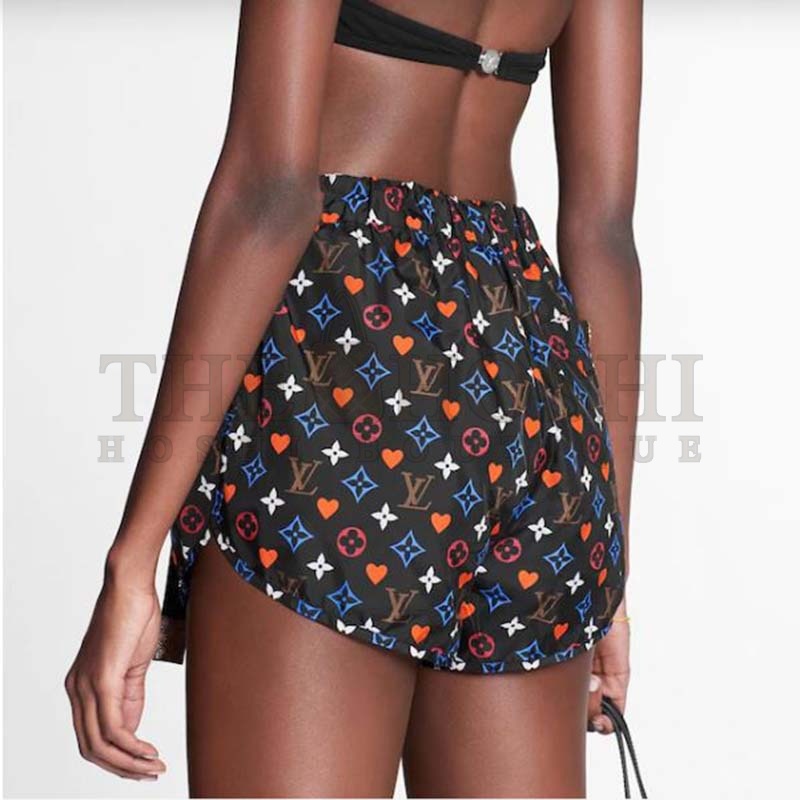 L0vis Vvtt0n Women Game On D-Ring Drawstring Jogging Shorts Monogram Canvas-Black Master Quality