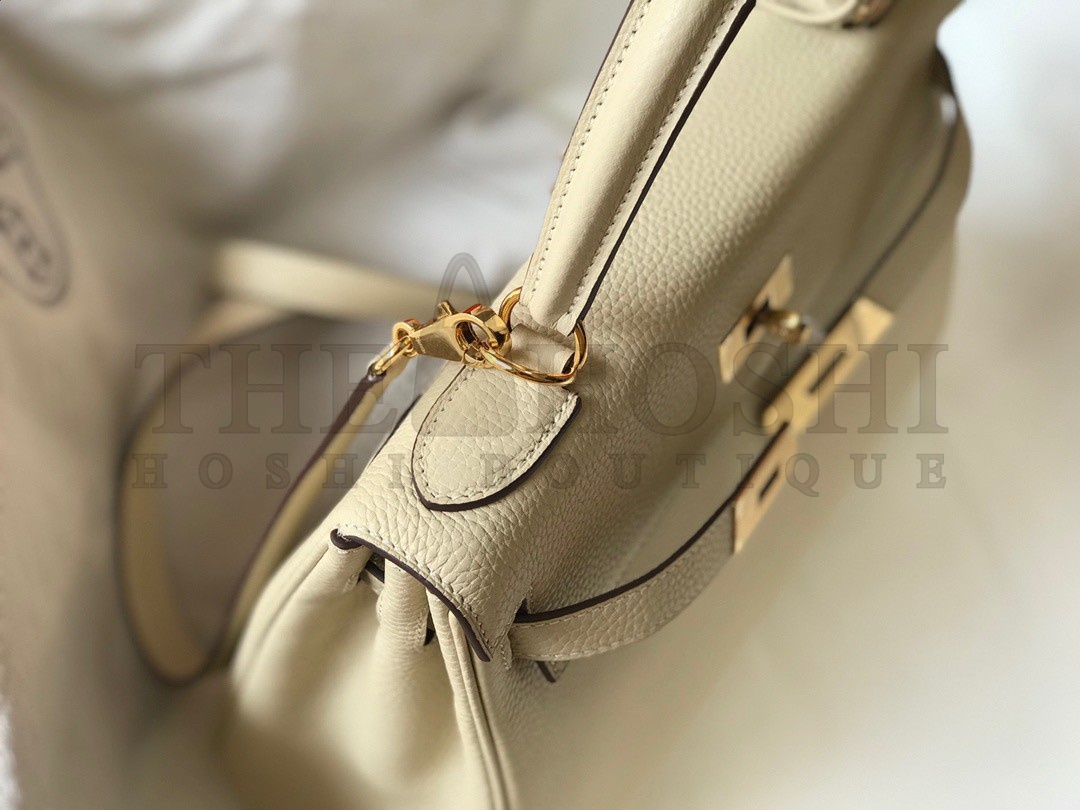H**me5 Kelly 28cm Retourne Bag in Craie Clemence Leather GHW Master Quality