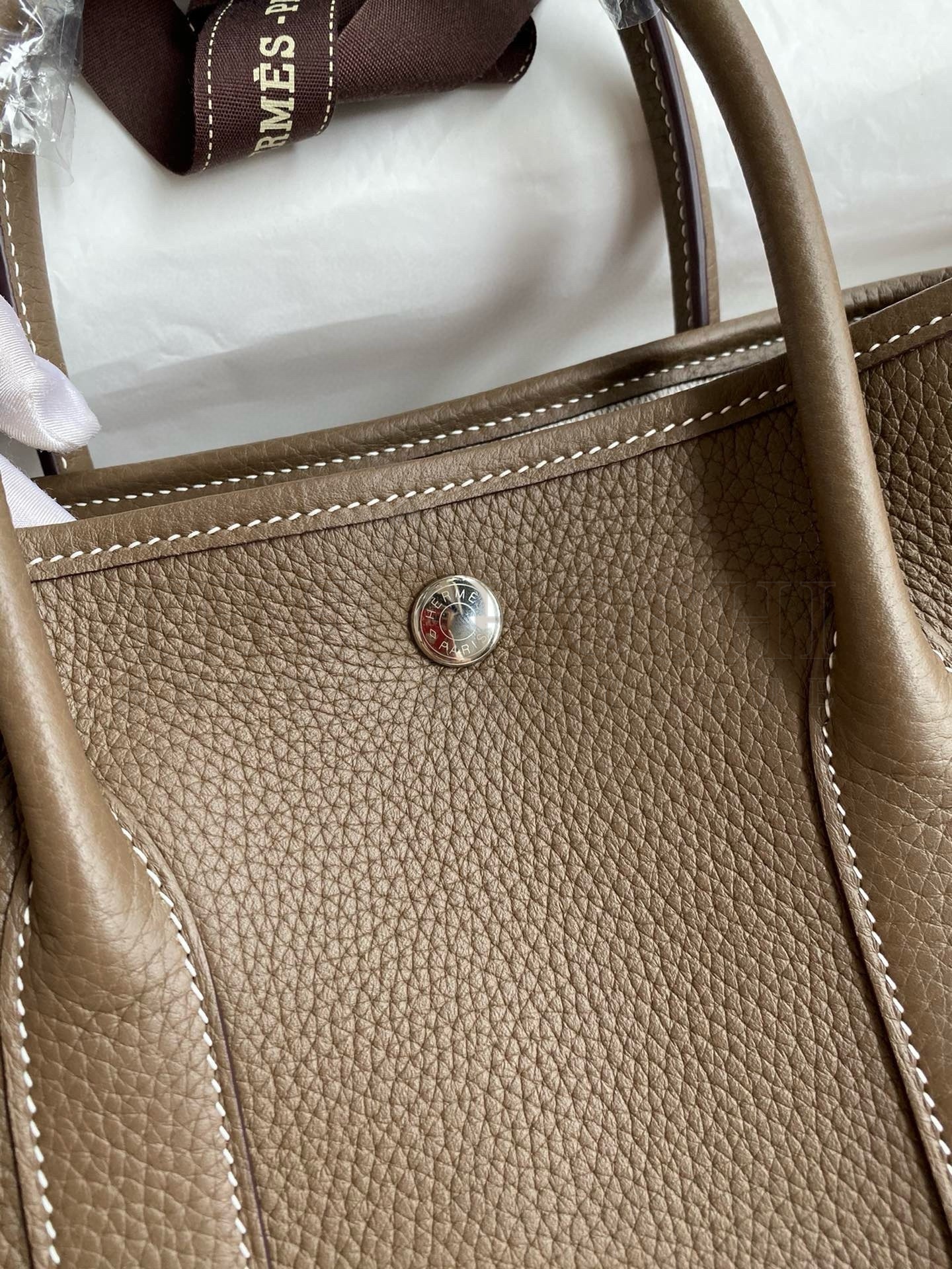 H**me5 Garden Party 30 Handmade Bag in Taupe Clemence Leather Master Quality