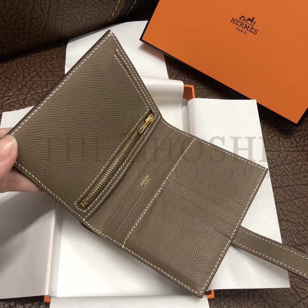 H**me5 Bearn Compact Wallet In Taupe Grey Epsom Leather Master Quality