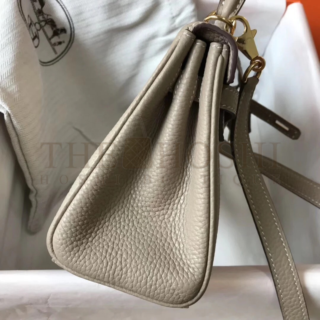 H**me5 Kelly 20cm Bag In Grey Clemence Leather GHW Master Quality