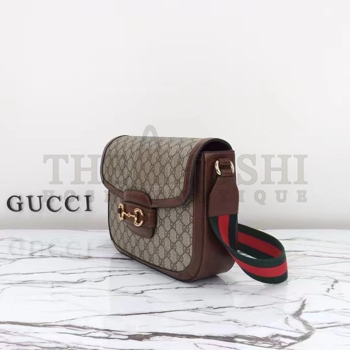 Gvc*1 Unisex Gvc*1 Horsebit 1955 Crossbody Bag Beige Ebony GG Svp*me Canvas Brown Leather Master Quality