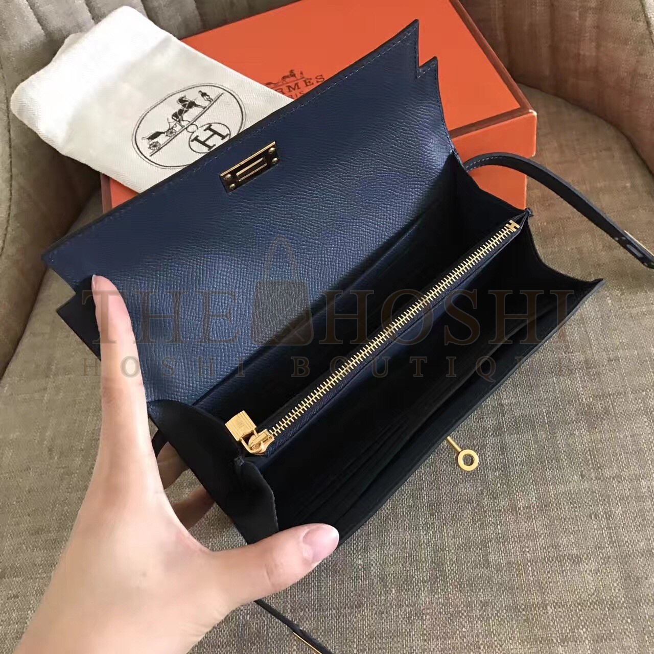 H**me5 Kelly Classic Long Wallet In Navy Epsom Leather Master Quality