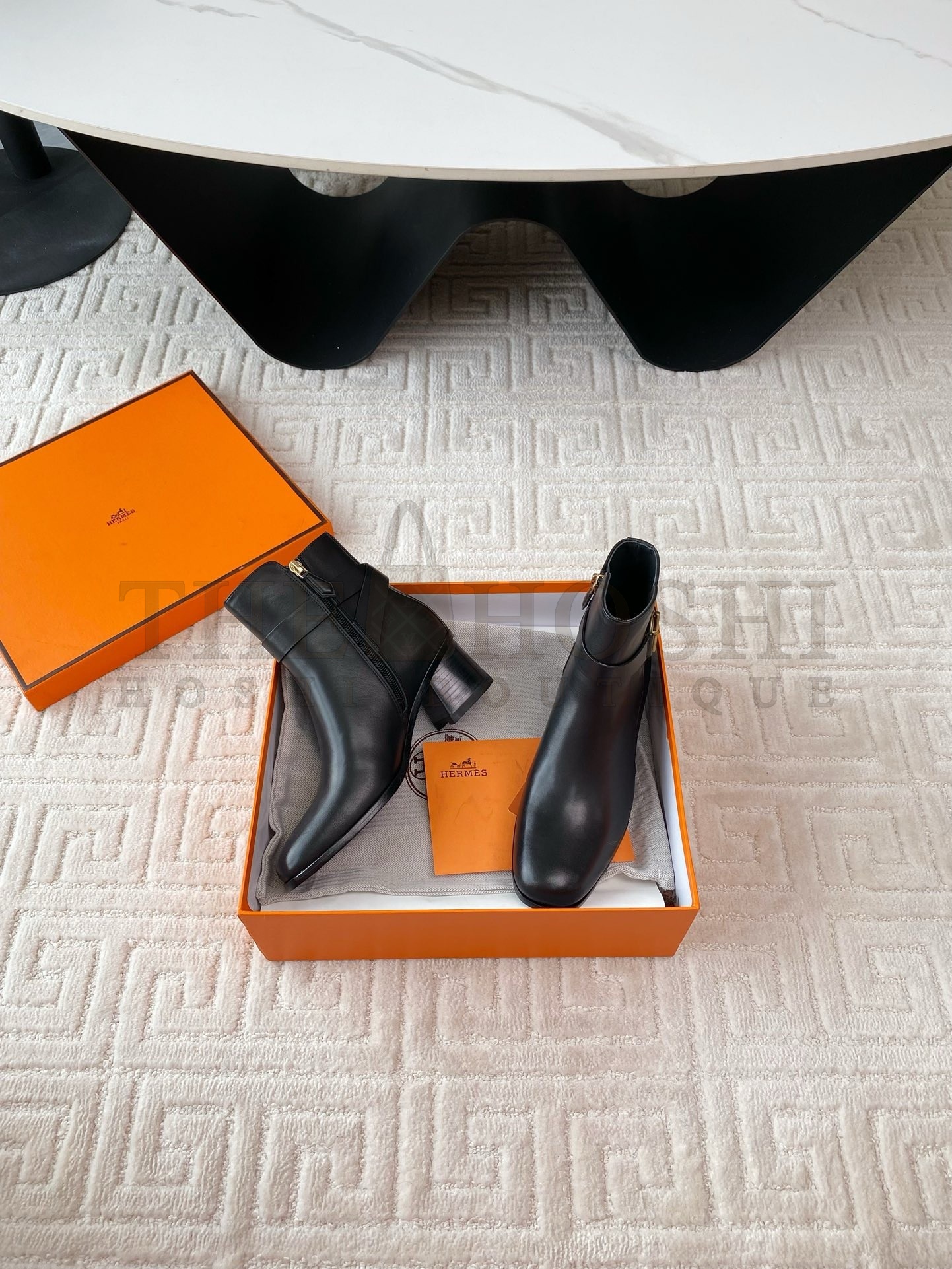 H**me5 Jill 60 Ankle Boots in Black Calfskin Master Quality