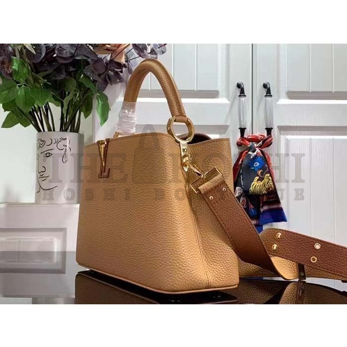 L0vis Vvtt0n LV Women Capucines MM Handbag Arizona Brown Cognac Taurillon Leather Master Quality