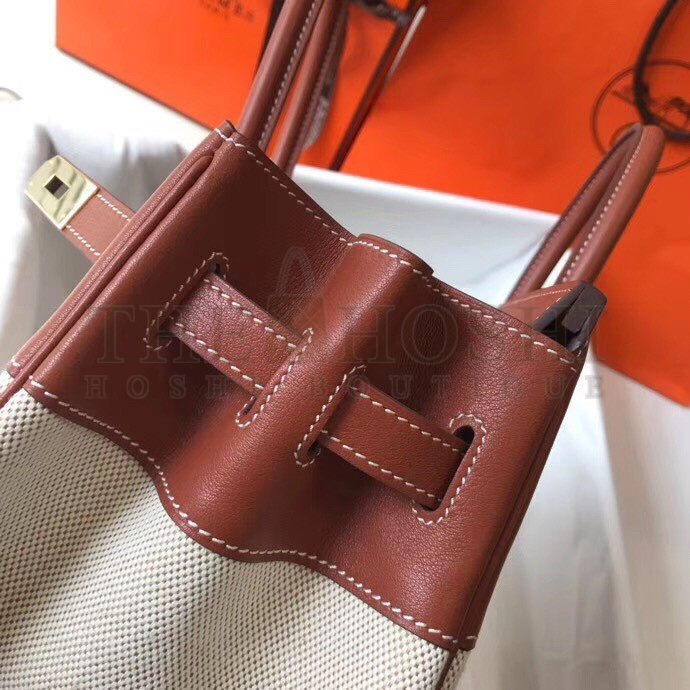 H**me5 Birkin 35 Bag in Toile Canvas With Barenia Leather Master Quality