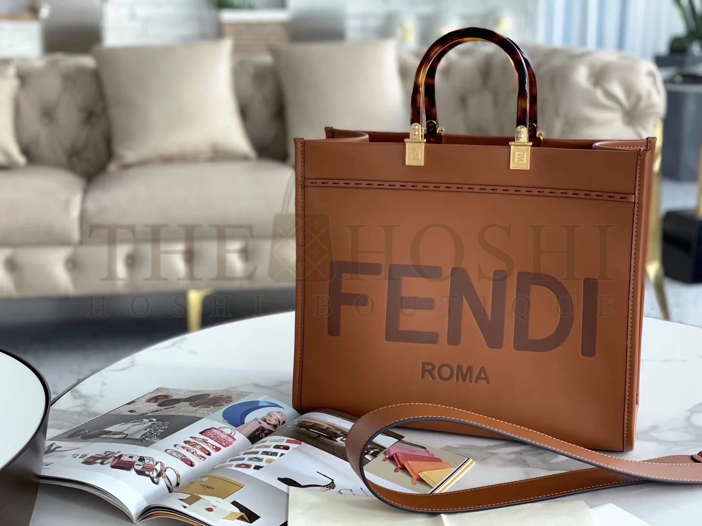 F**di Sunshine Medium Tote Bag In Brown Calfskin Master Quality