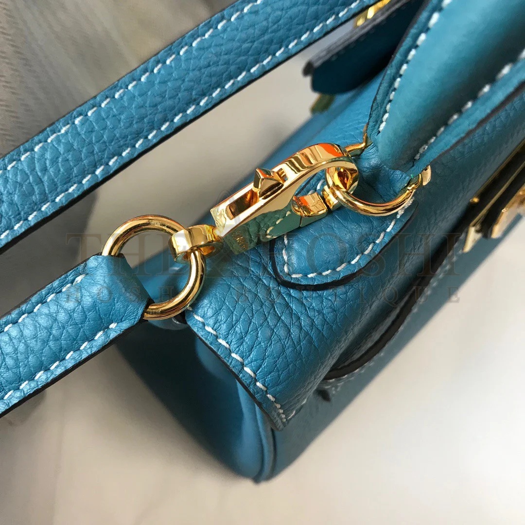 H**me5 Kelly 20cm Bag In Blue Jean Clemence Leather GHW Master Quality