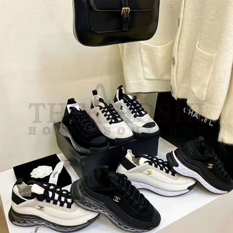 Ch**el Women Sneakers Suede Calfskin Velvet &amp; Grosgrain Black Master Quality