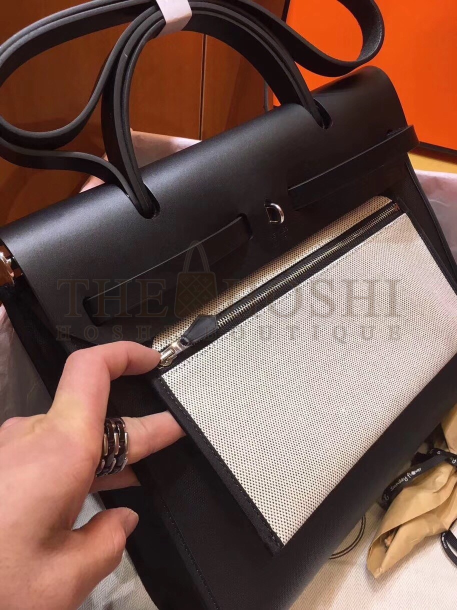 H**me5 Herbag Zip 31cm Bag In Black Leather And Toile Master Quality