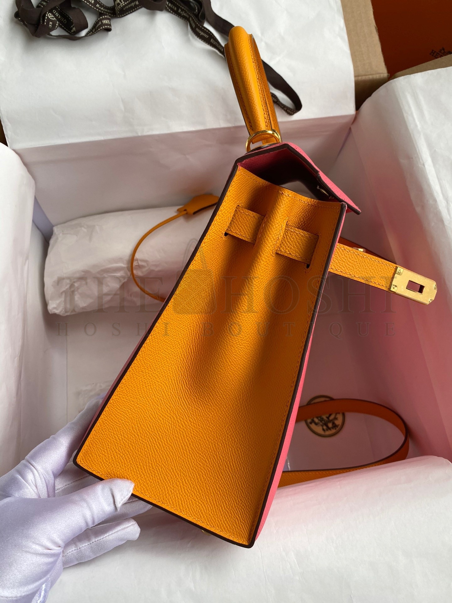 H**me5 Kelly Sellier 28 Bicolor Bag in Rose Lipstick and Yellow Epsom Calfskin Master Quality