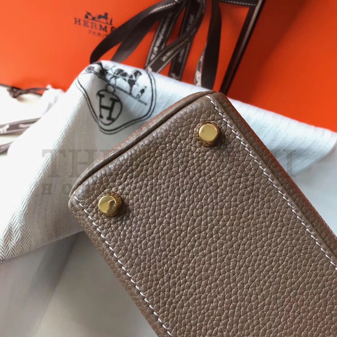 H**me5 Mini Kelly 20cm Bag In Taupe Clemence Leather Master Quality