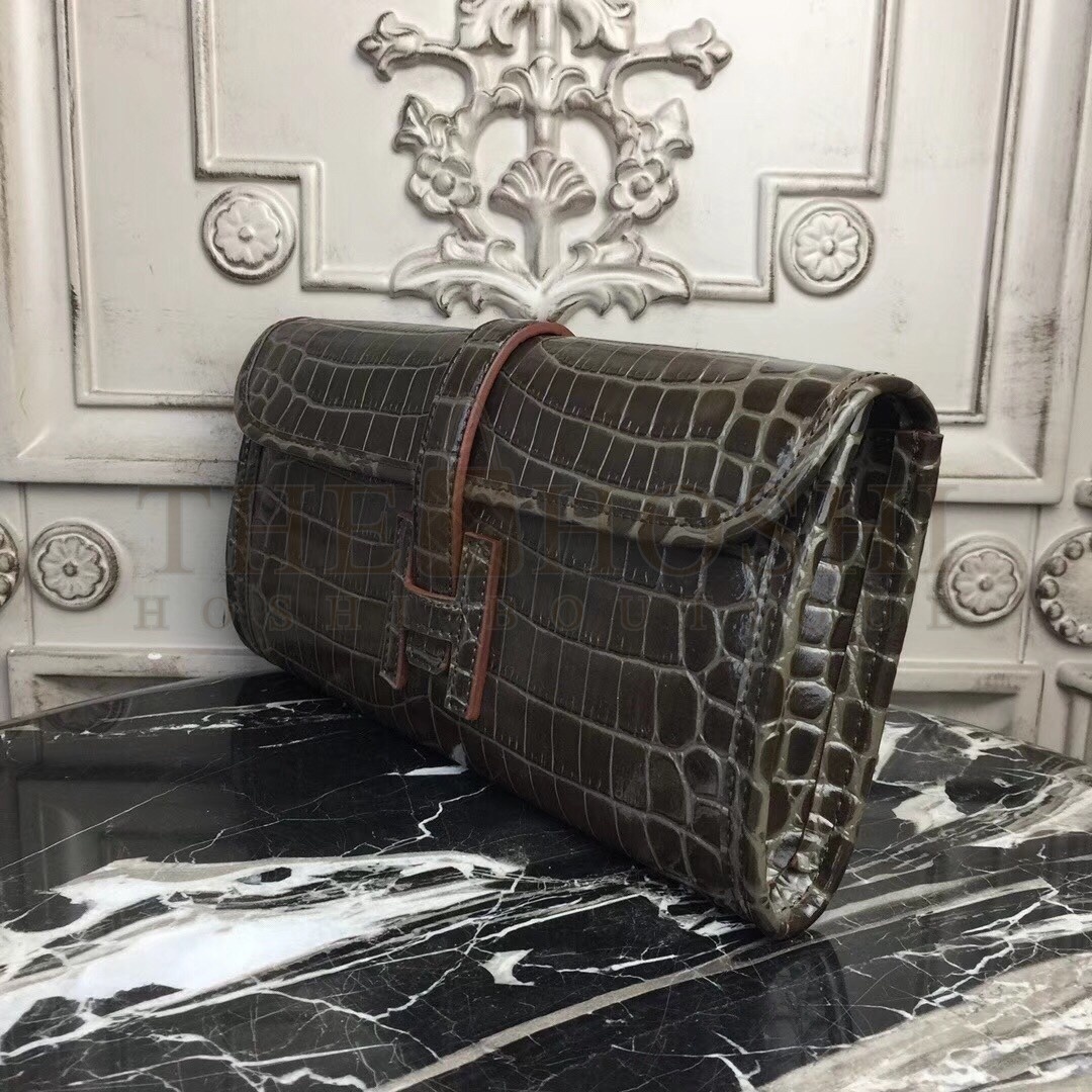 H**me5 Jige Elan 29 Clutch In Chocolate Crocodile Leather Master Quality