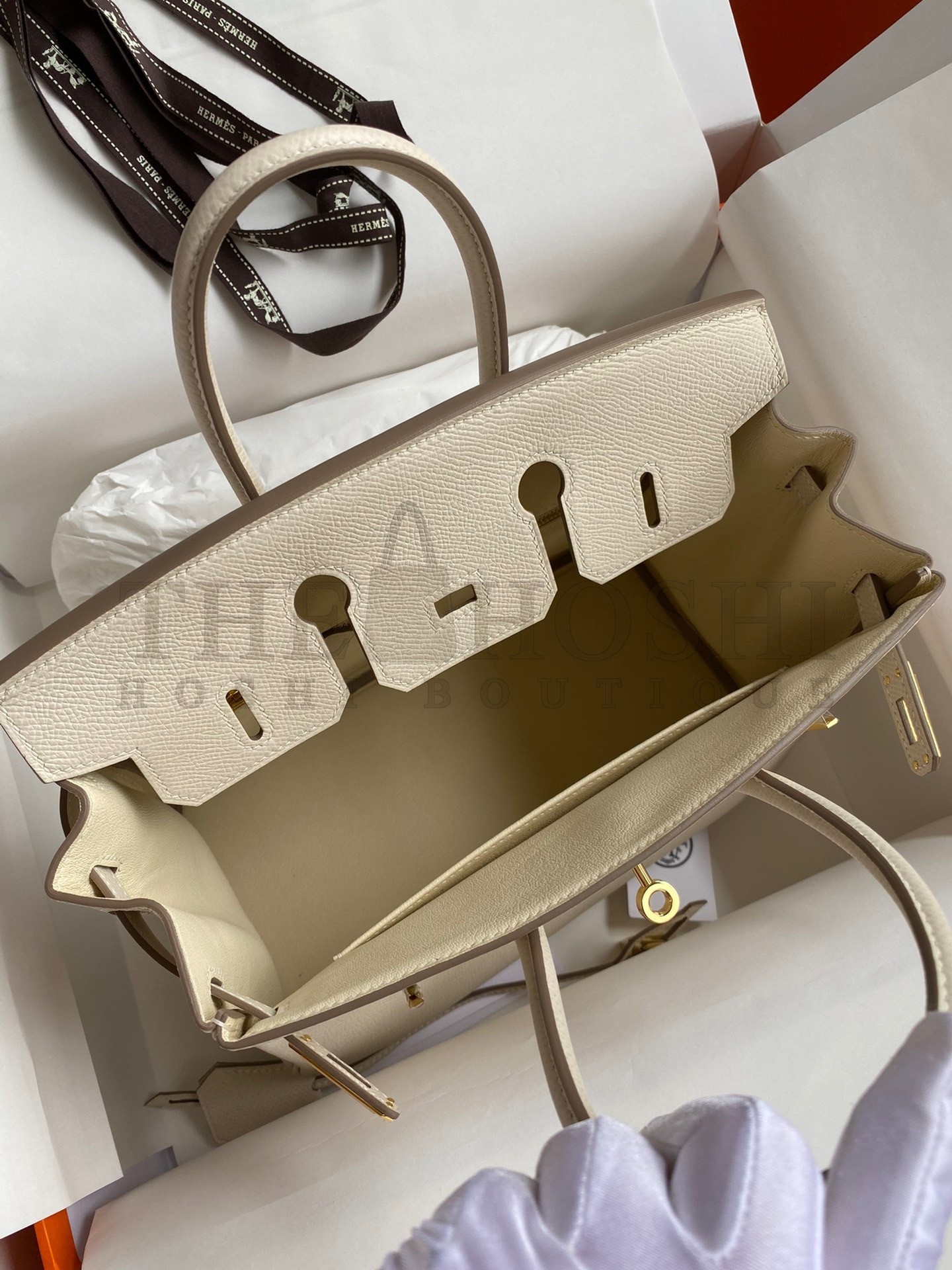 H**me5 Birkin 25 Retourne Handmade Bag In Craie Epsom Calfskin Master Quality