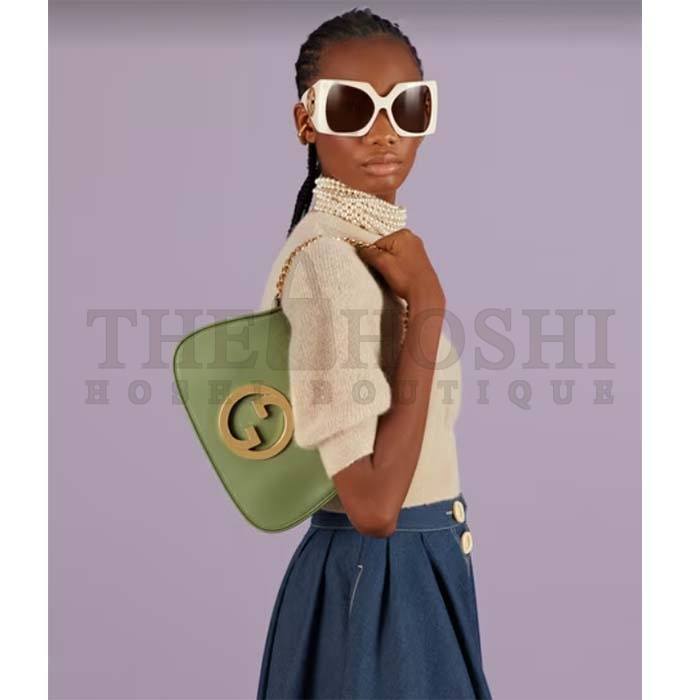 Gvc*1 Women GG Blondie Shoulder Bag Green Leather Round Interlocking G Master Quality