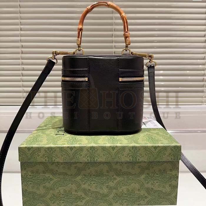Gvc*1 Women GG Mini Bamboo Shoulder Bag Black Leather Bamboo Handle Double G Master Quality