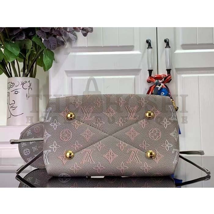 L0vis Vvtt0n LV Women Bella Bucket Bag Gray Mahina Perforated Calfskin Leather Microfiber Lining Master Quality
