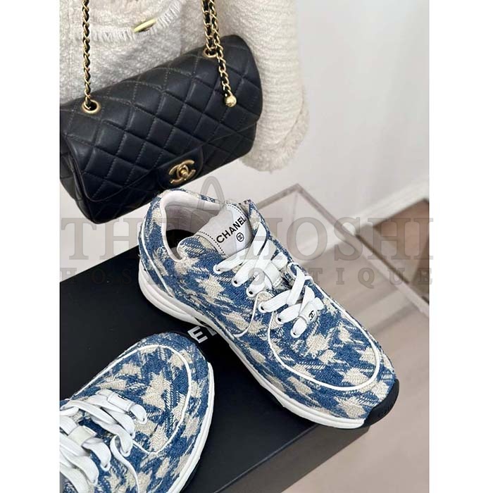 Ch**el Women CC Sneakers Fabric Light Blue White 1 CM Heel Master Quality