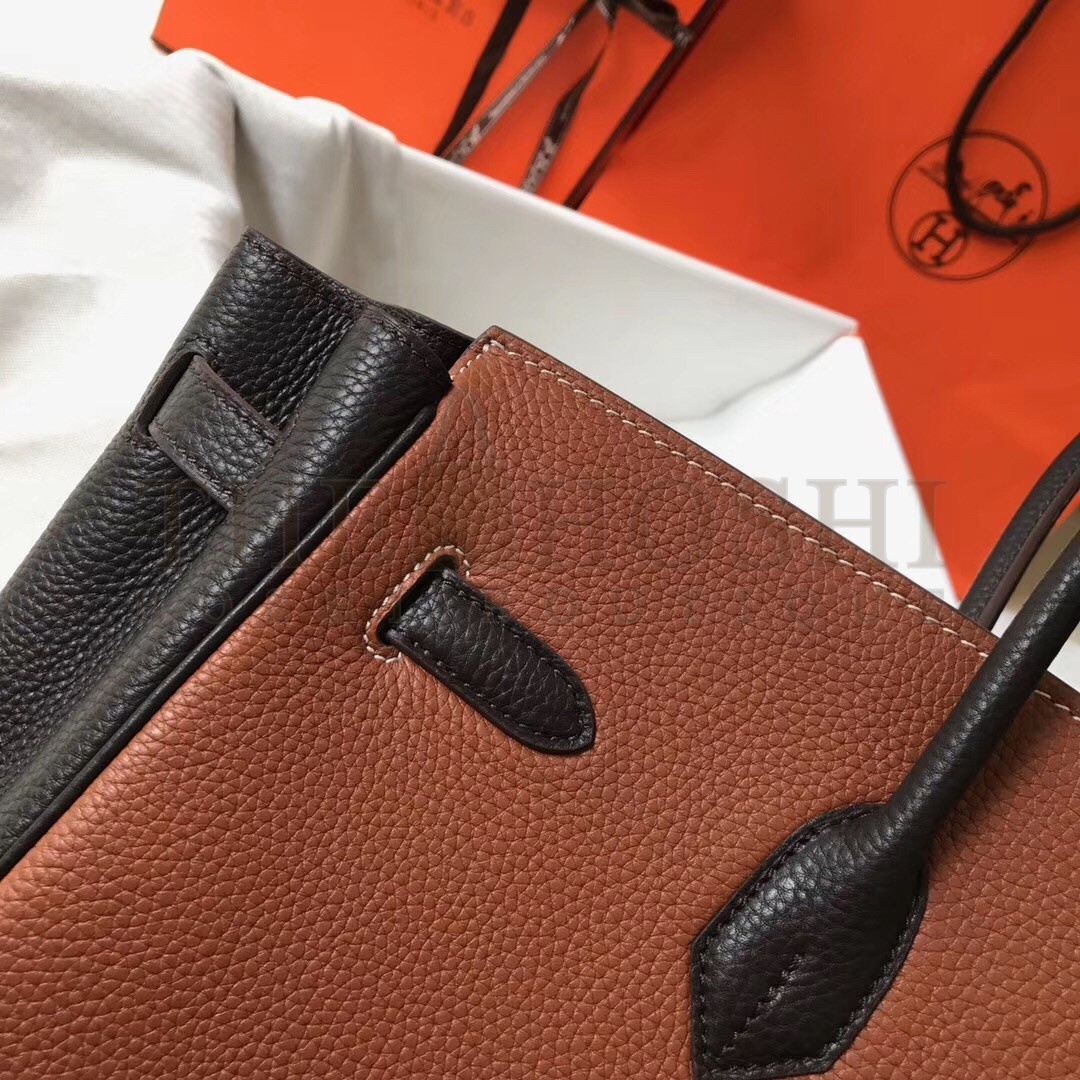 H**me5 Bi-Color Birkin 35cm Bag In Brown/Black Clemence Leather Master Quality