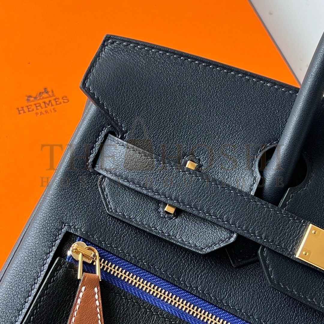 H**me5 Colormatic Birkin 30 Bag in Blue Nuit, Black and Chai Swift Leather Master Quality