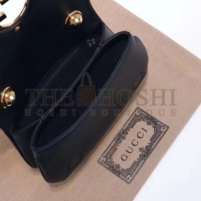 Gvc*1 Women GG Blondie Mini Shoulder Bag Black Leather Round Interlocking G Chain Master Quality