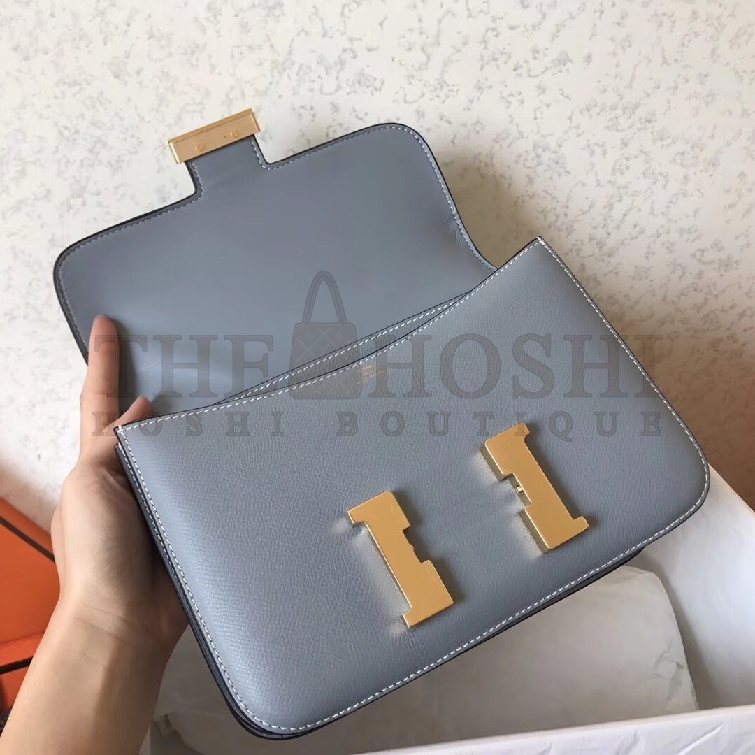 H**me5 Epsom Constance 24cm Blue Lin Handmade Bag Master Quality