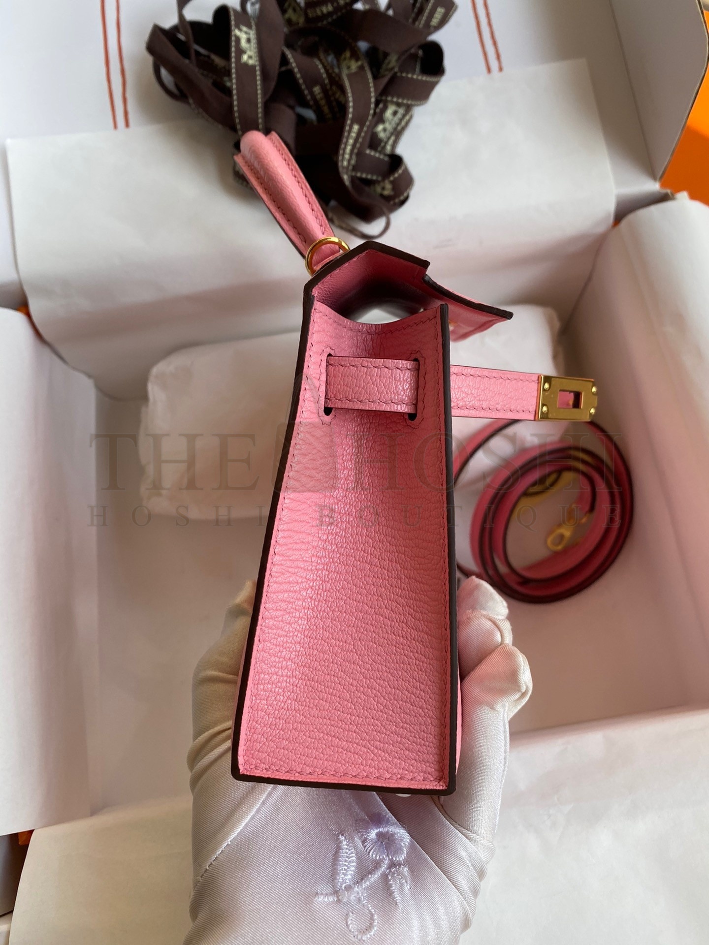 H**me5 Kelly Mini II Sellier Handmade Bag In Rose Confetti Chevre Mysore Leather Master Quality