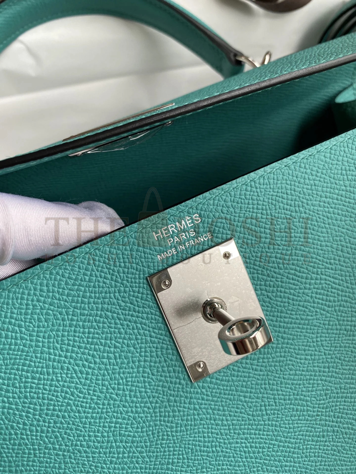 H**me5 Kelly Sellier 28 Handmade Bag In Blue Paon Epsom Calfskin Master Quality