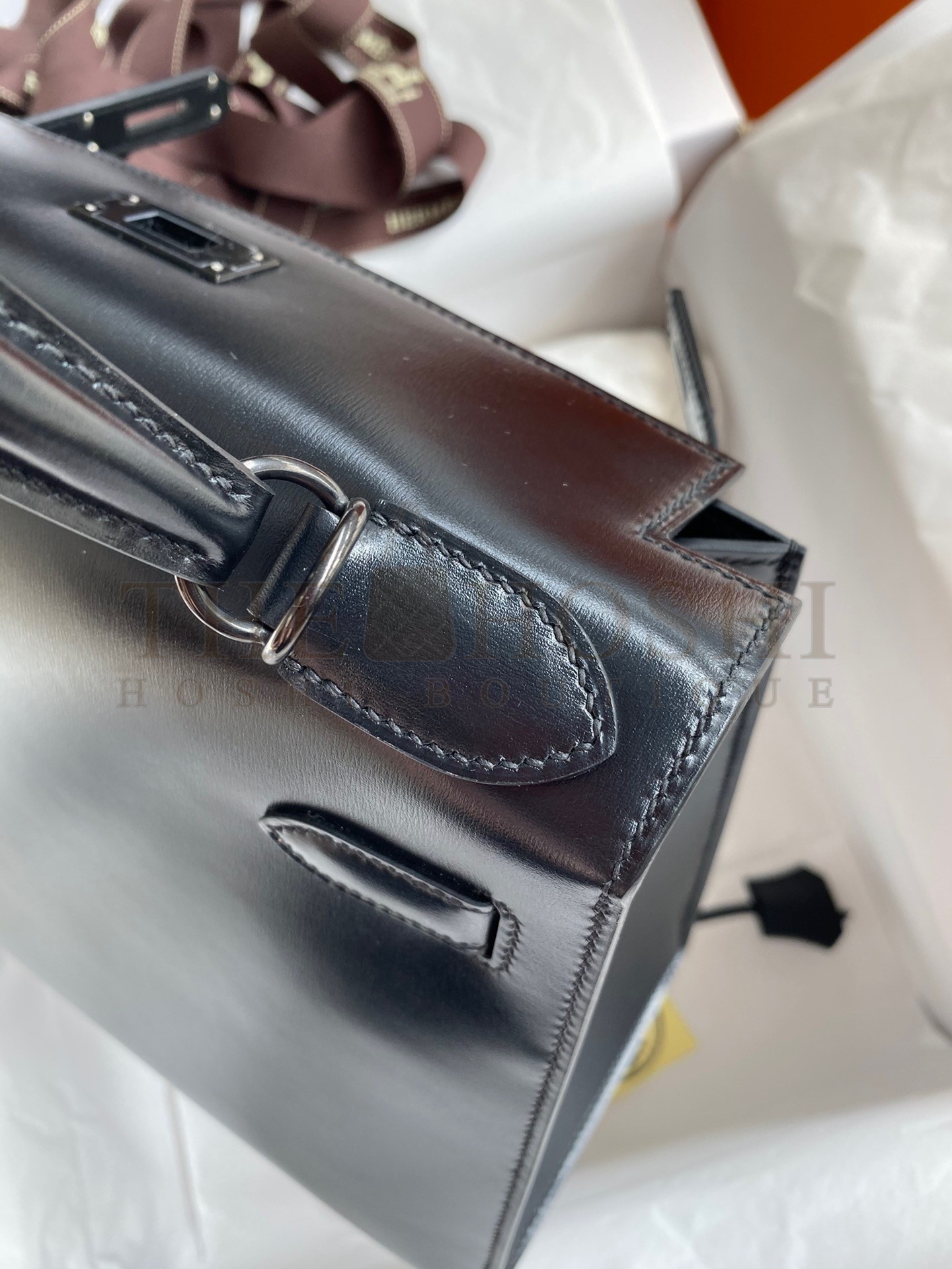 H**me5 Kelly Sellier 28 Handmade Bag In Black Box Calfskin Master Quality