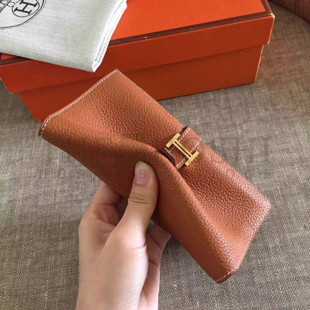 H**me5 Brown Clemence Bearn Gusset Wallet Master Quality