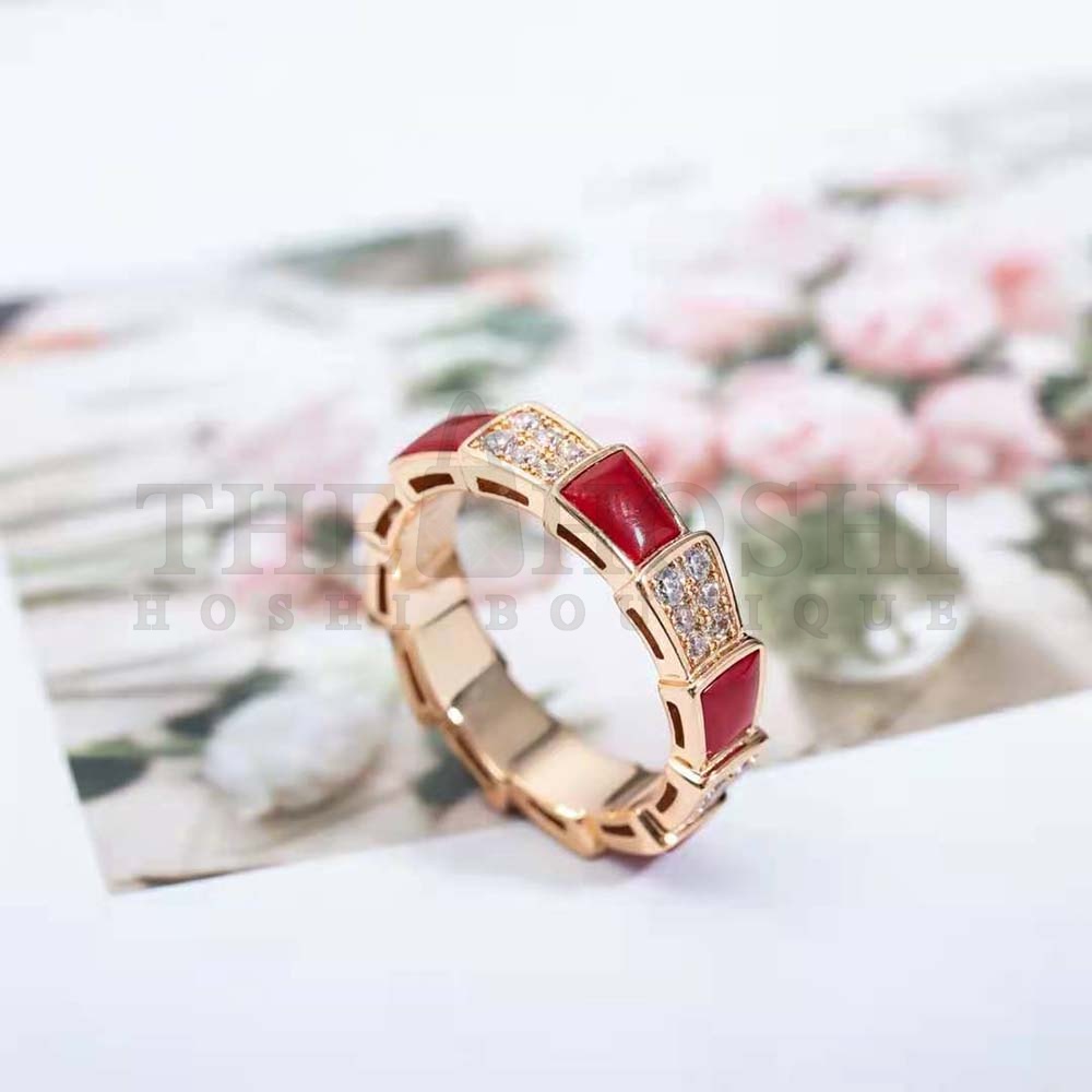 Bv1g*ai Women Serpenti Viper Band Ring in 18 KT Rose Gold-Red Master Quality