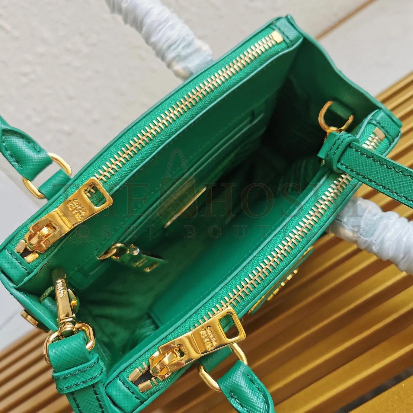 Pra*a Mini Galleria Bag In Green Saffiano Leather Master Quality