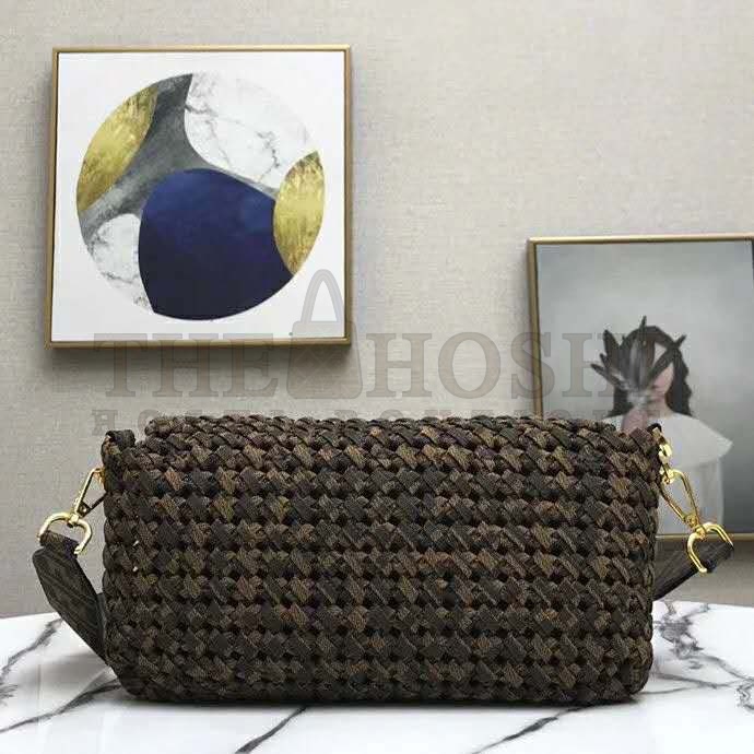 F**di Women Iconic Baguette Medium Size Jacquard Fabric Interlace Bag Master Quality