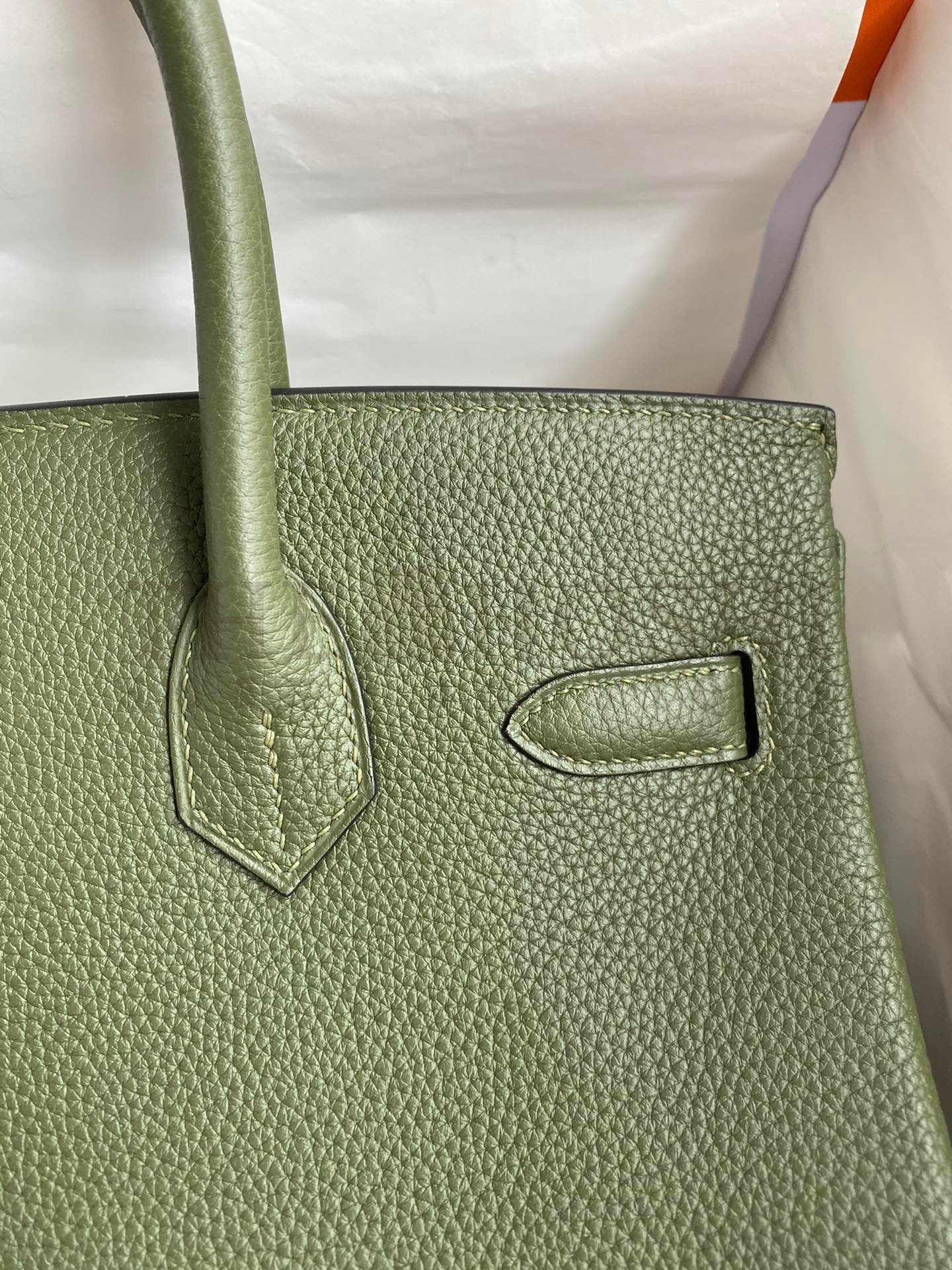 H**me5 Birkin 30 Retourne Handmade Bag In Green Clemence Leather Master Quality