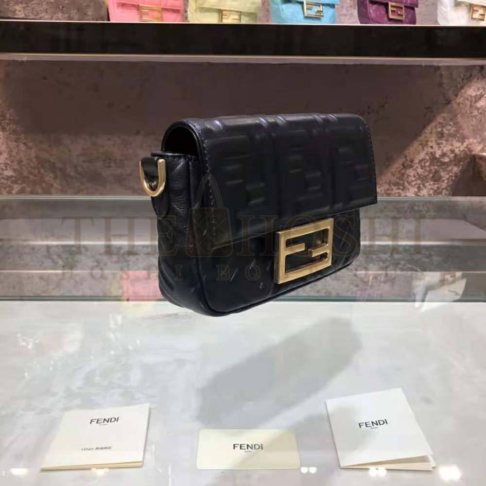 F**di Women Iconic Mini Baguette Black Leather Bag Master Quality