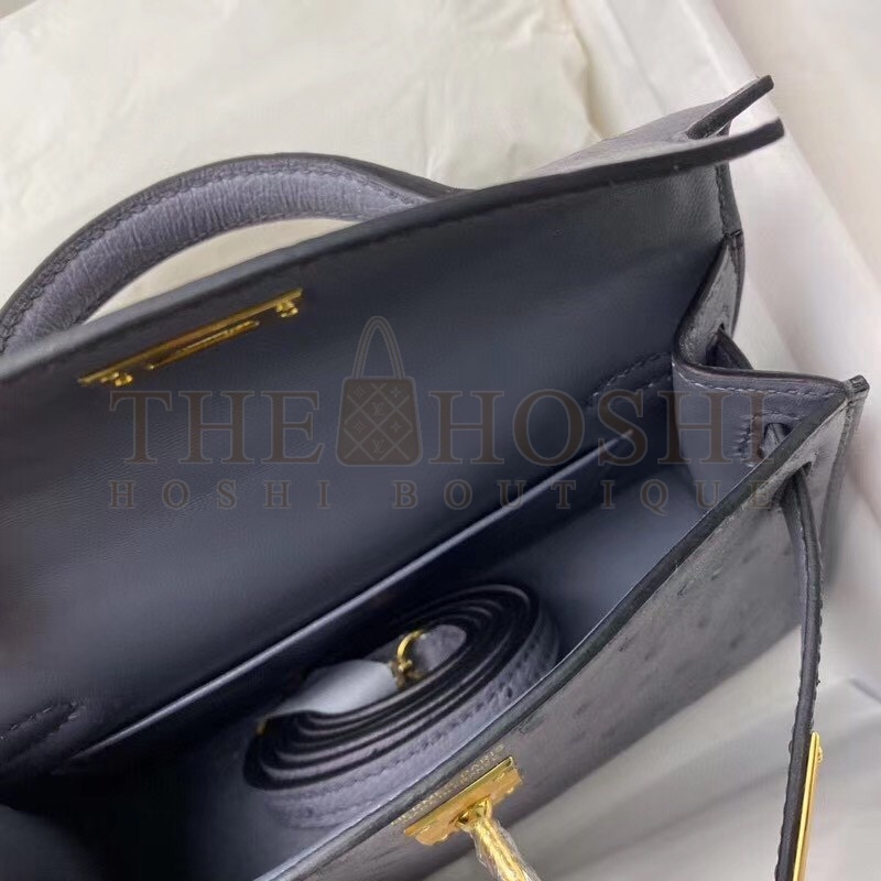 H**me5 Gris Agate Ostrich Kelly Mini II Handmade Bag Master Quality