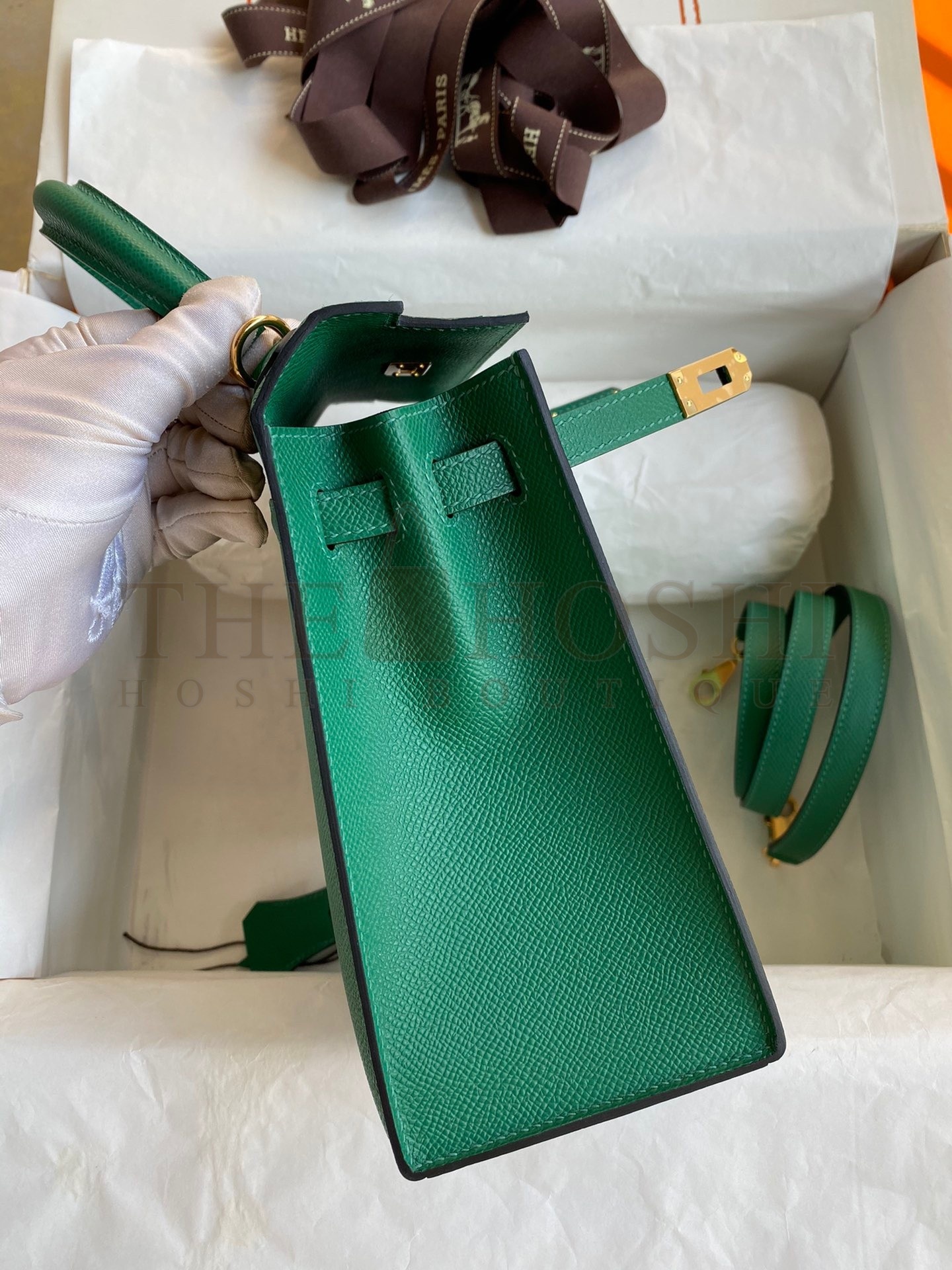 H**me5 Kelly Sellier 25 Handmade Bag In Vert Vertigo Epsom Calfskin Master Quality