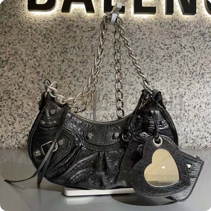Ba1en*iaga Women BB Le Cagole XS Shoulder Bag Black Arena Lambskin Master Quality