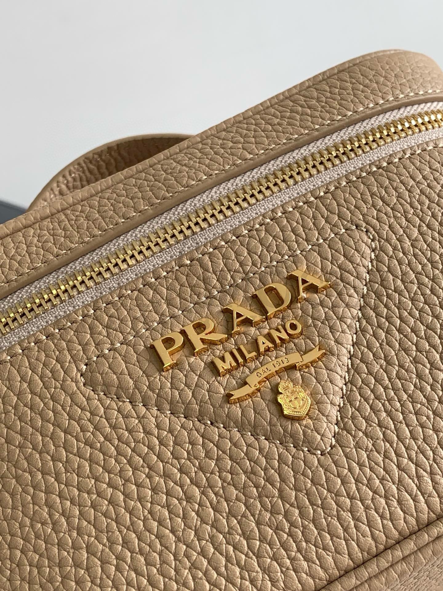 Pra*a Mini Vanity Bag in Sand Beige Grained Leather Master Quality