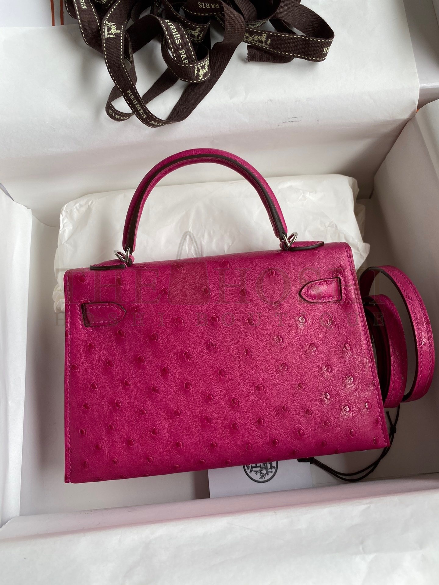 H**me5 Kelly Mini II Sellier Handmade Bag In Rose Red Ostrich Leather Master Quality