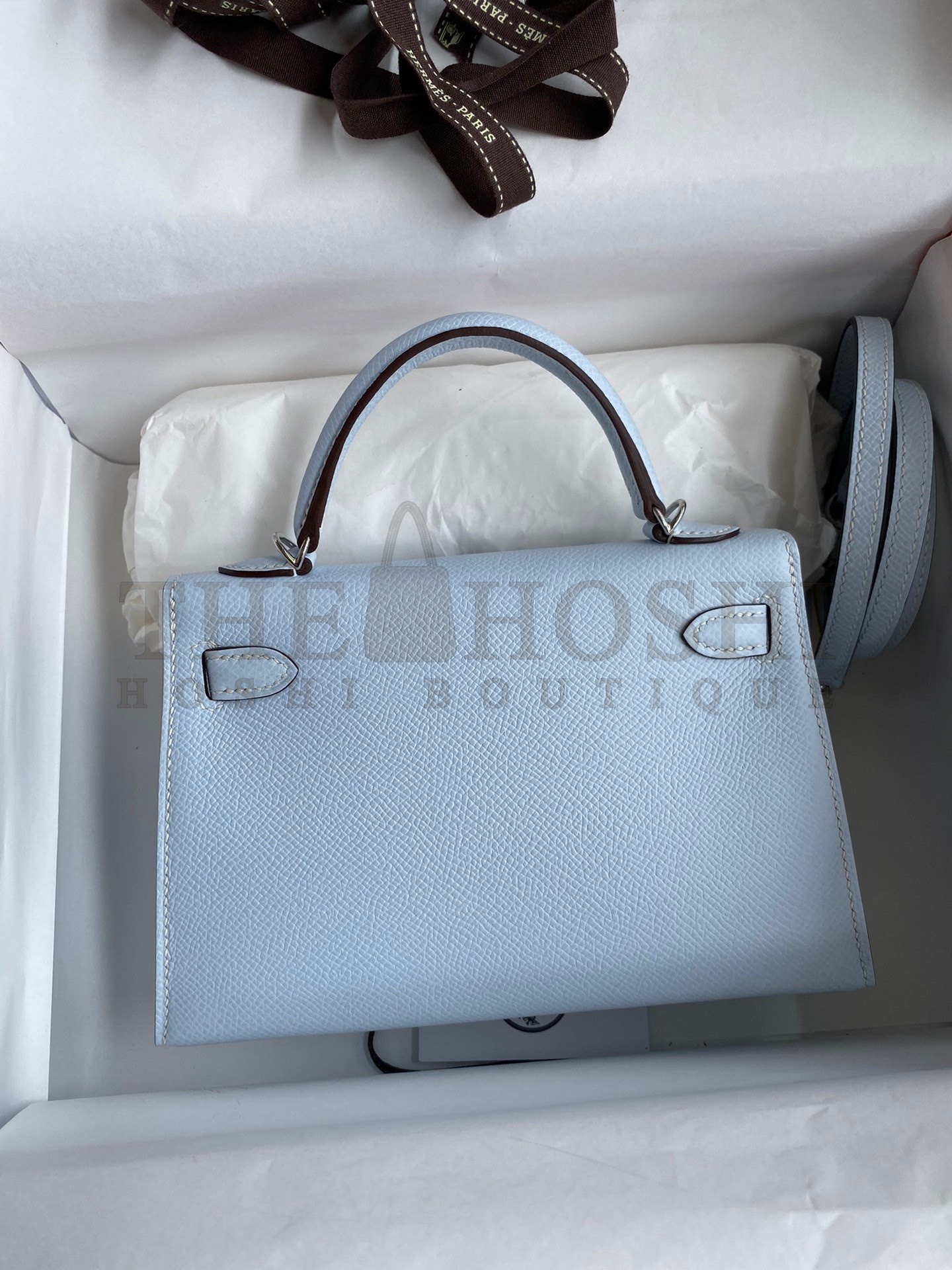 H**me5 Kelly Mini II Sellier Handmade Bag In Blue Brume Epsom Calfskin Master Quality