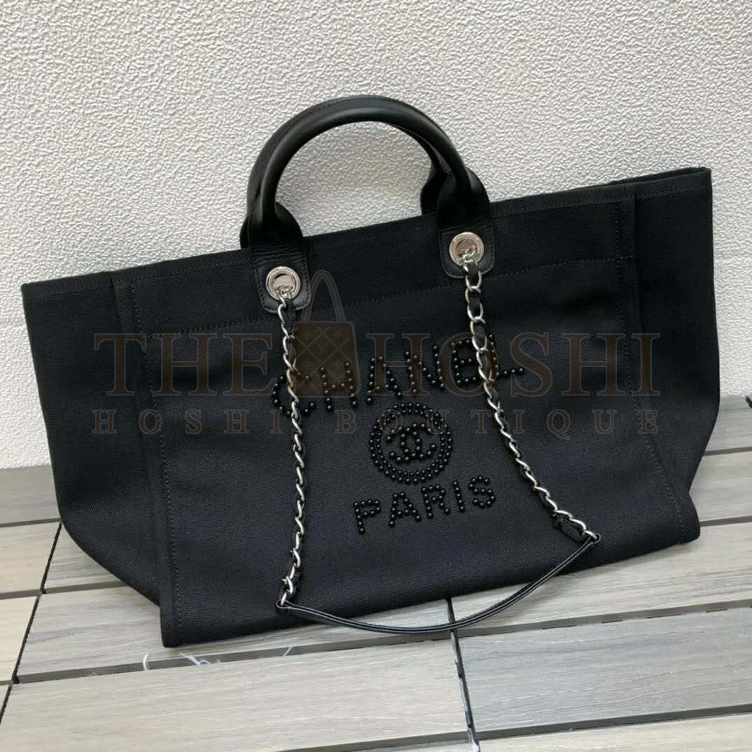 Ch**el Women Shopping Bag Mixed Fibers Imitation Pearls & Silver-Tone Metal Master Quality