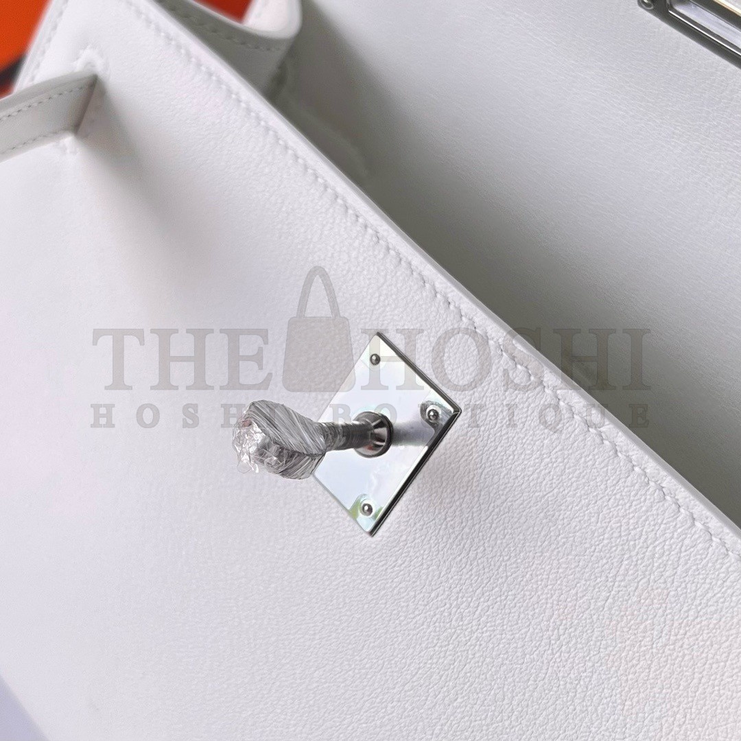 H**me5 Kelly Pochette Handmade Bag In White Swift Calfskin Master Quality