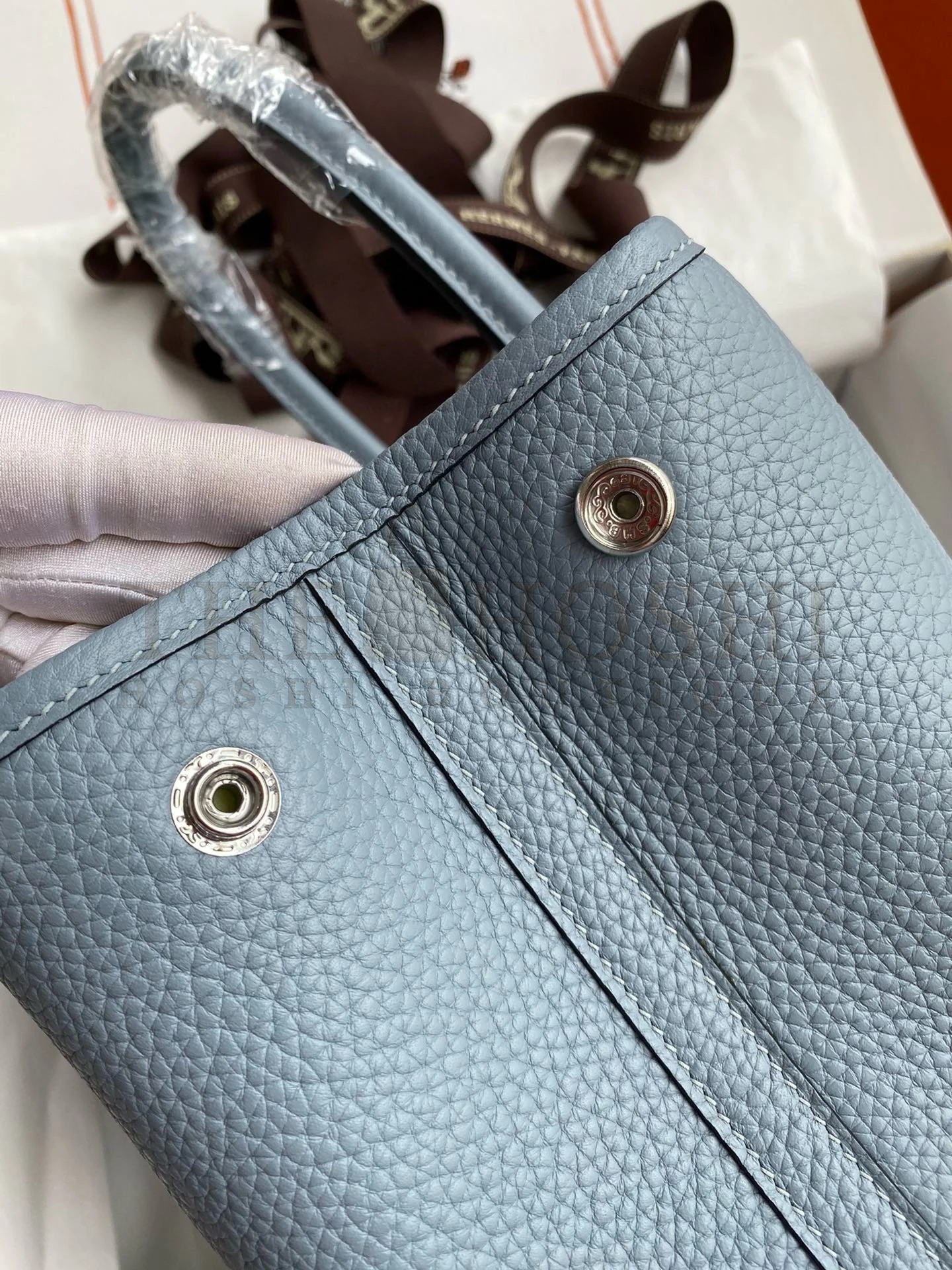 H**me5 Garden Party 30 Handmade Bag in Blue Lin Clemence Leather Master Quality