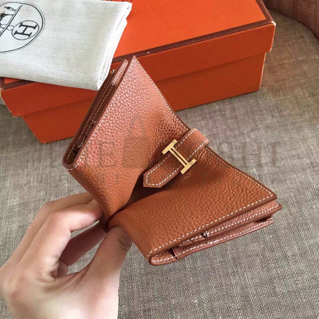 H**me5 Brown Clemence Bearn Gusset Wallet Master Quality