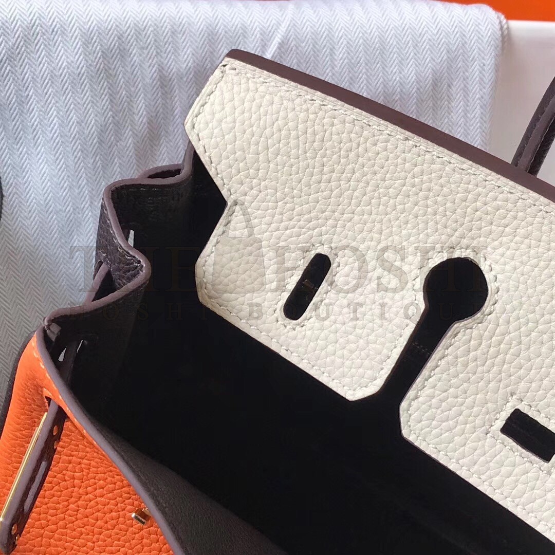 H**me5 Tri-Color Birkin 25cm Bag In Orange/White/Black Clemence Leather Master Quality