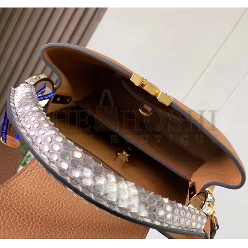 L0vis Vvtt0n LV Women Capucines Mini Handbag Brown Taurillon Python Leather Master Quality