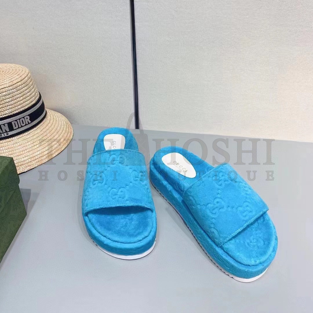 Gvc*1 Unisex G2 Platform Sandals Blue G2 Cotton Sponge Rubber Sole 3 Cm Heel Master Quality