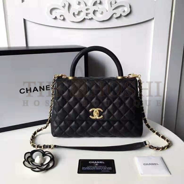 Ch**el Women Flap Bag with Top Handle in Grained Calfskin Leather-Black Master Quality