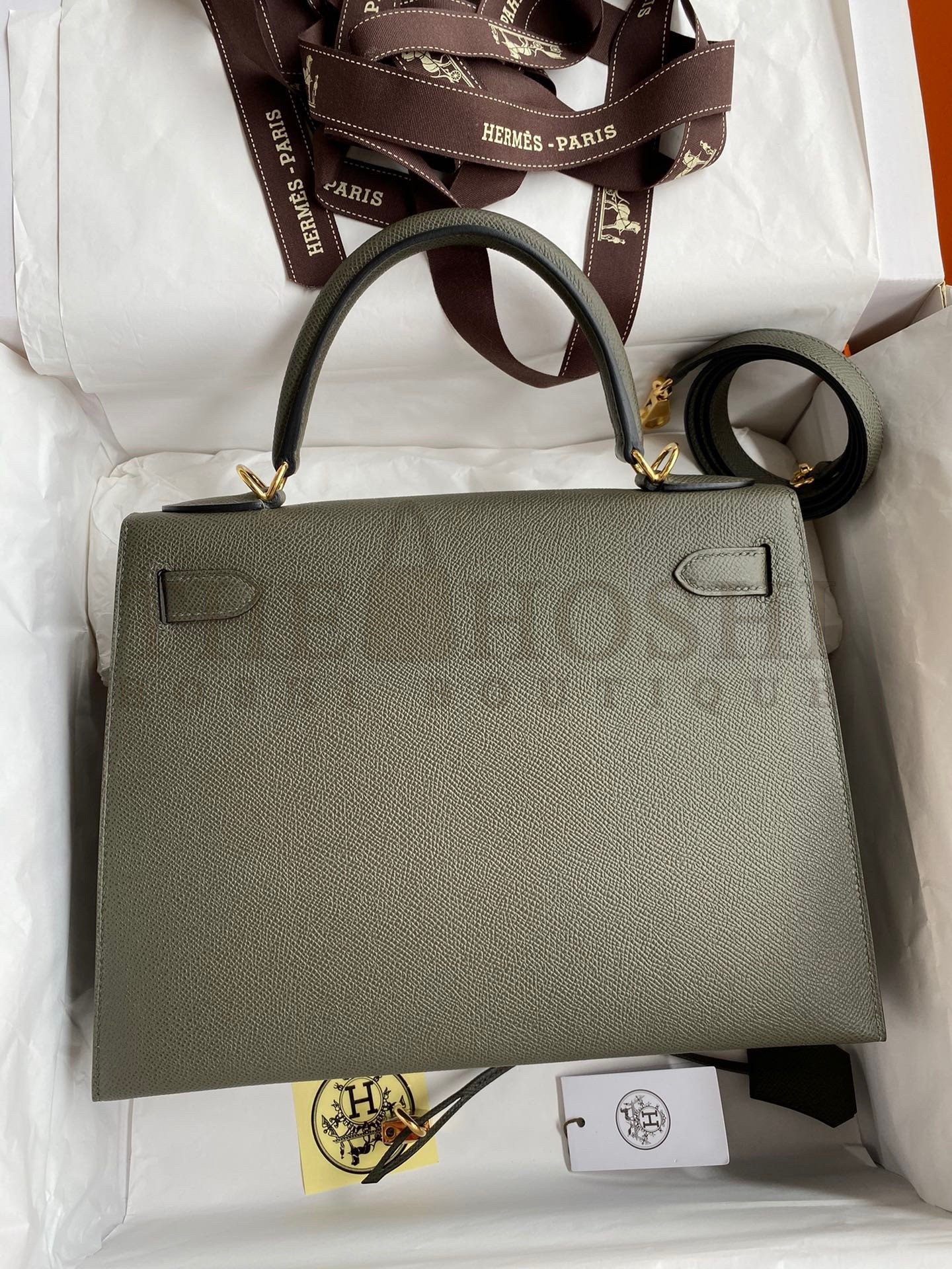 H**me5 Kelly Sellier 28 Handmade Bag In Vert De Gris Epsom Calfskin Master Quality